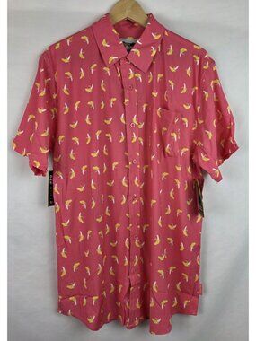 Tipsy Elves Men's Shirt Size Large Pink Banana Peel Hawaiian Button Down Top